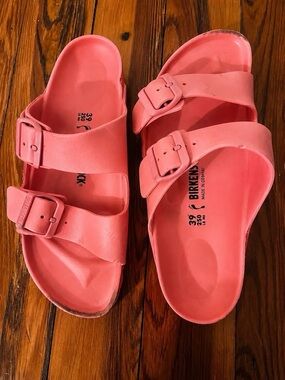 Birkenstock Arizona EVA Two-Strap Sandals in Coral